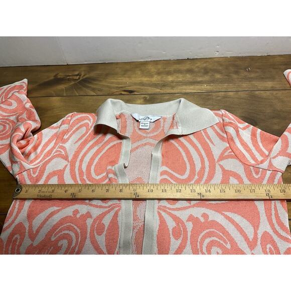 Ming Wang Cardigan Sweater Size Small Tan Coral Print Open Front Knit - Picture 9 of 12